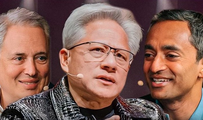 Jensen Huang on stage at the All-In Summit