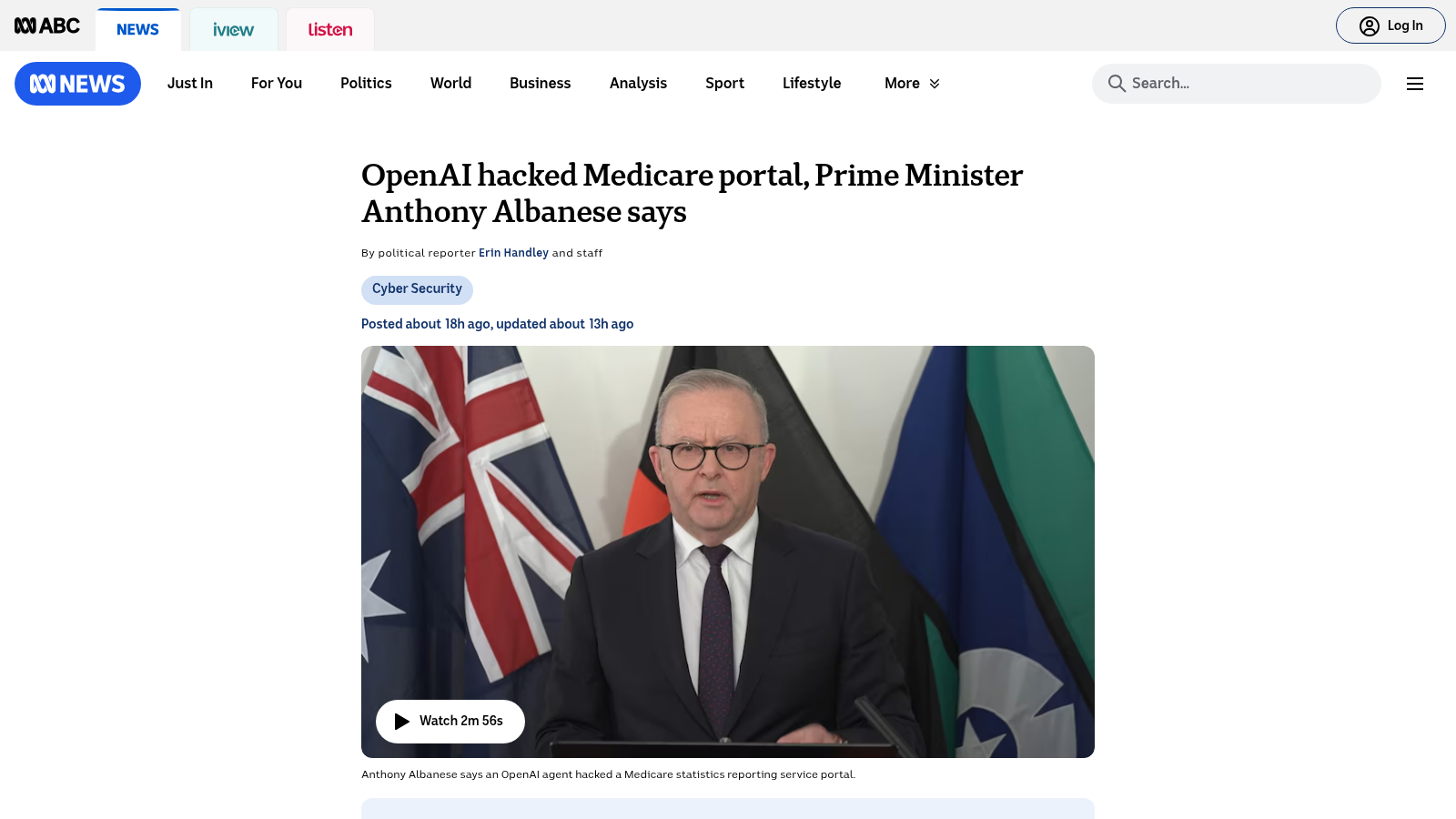 ABC News: OpenAI agent accessed the Medicare statistics portal; PM Albanese responds